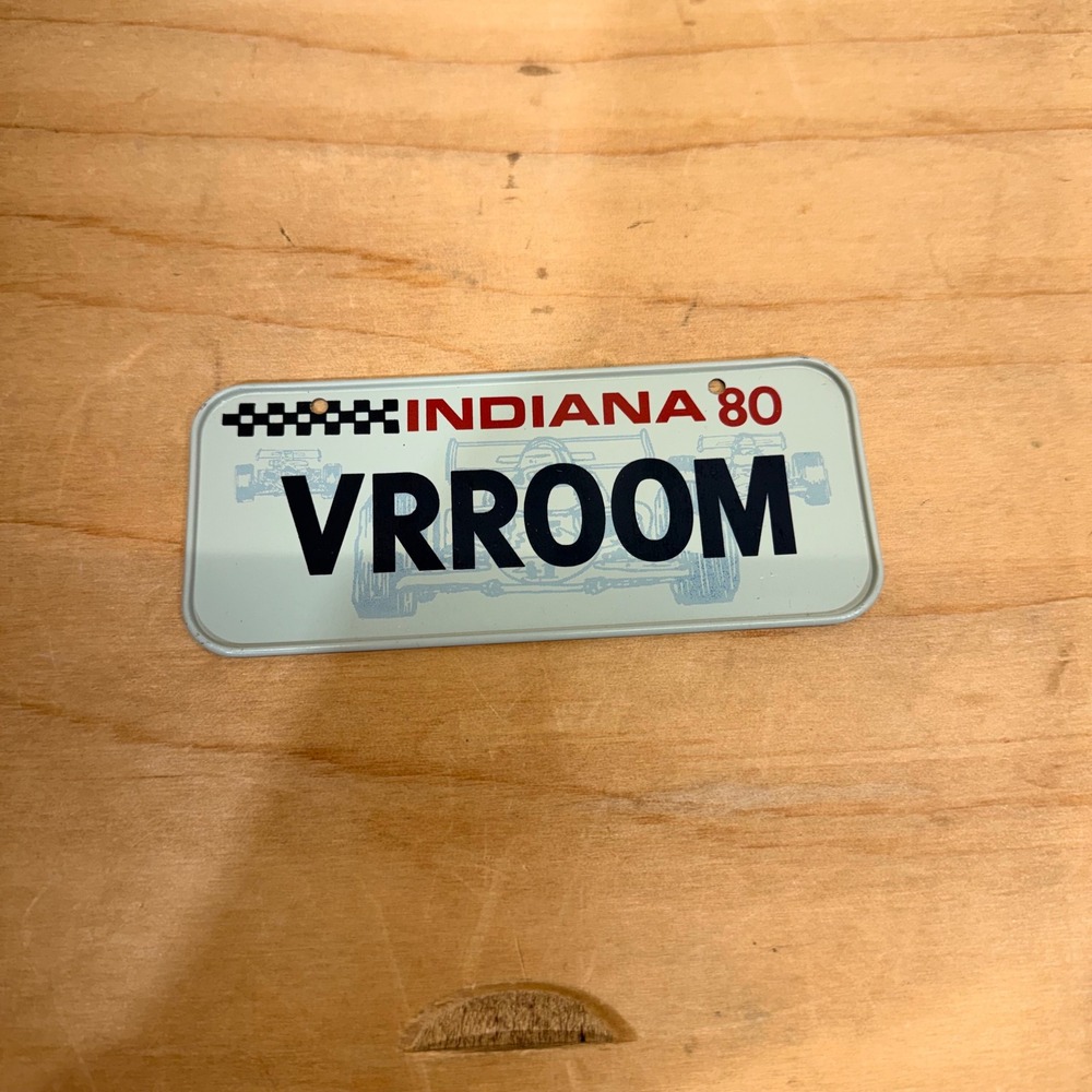 Indiana Novelty Bicycle Miniature License Plate 1980s Vintage Blue VRROOM